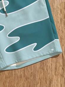 Manfinity Joysei Men's Color Block Wave Graphic Shorts, Drawstring Street Bottoms, Ideal For Vacations,  City Strolls & Leisure, For Adults,Teens,Fashion Lovers - Multicolor - View 5