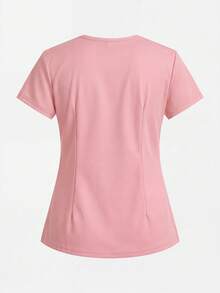 TaskEZ Solid Color V-Neck Short Sleeve Dual Pocket Scrub Uniform Top - Multicolor - View 10