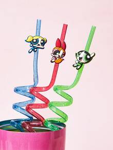 THE POWERPUFF GIRLS X SHEIN 1/3 Cute Cartoon Pattern Straw Cover With Straw, Gift Package. - Multicolor - View 3