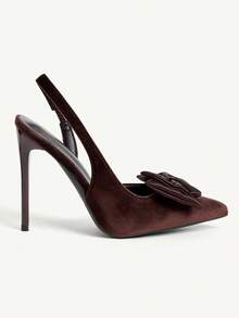 CUCCOO CHICEST Damen Schuhe Damen spitz zulaufender Stiletto brauner Wildleder Schleife stilvolle elegante sexy Dinner Party Dating Damen High Heel Schuhe Slingback Schuhe Damenschuhe - Koreanischer Samtkaffee - Übersicht 3