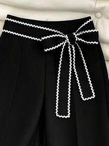 GlowEve CURVE Women's Fashion Elegant Elastic Waistband Invisible Zipper Wavy Webbing Tie Long Pants, Suitable For Daily, Commuting Outfits Fall - Black - View 3
