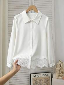 SHEIN 女童白色長袖荷葉邊領襯衫 - 白色 - 查看 6