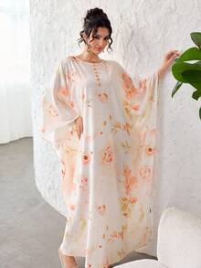 Yasveil Spring & Summer V-Neck Fashionable Romantic Vacation Style Batwing Sleeve Dress - Multicolor - View 9