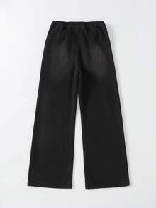 Kids Tween Boy Fashion Casual Y2k Vintage Cool Street Letter Cross Pattern Design Black Loose Jeans - Black - View 2