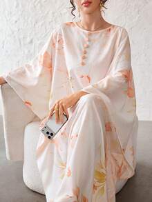 Yasveil Spring & Summer V-Neck Fashionable Romantic Vacation Style Batwing Sleeve Dress - Multicolor - View 4