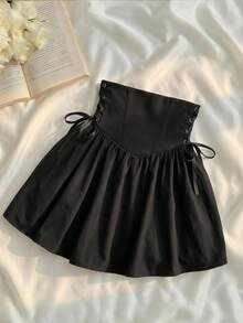 SHEIN MOD Black Fish Bone Waist Cincher Belt Skirt,Summer,Vacation,Going Out,Birthday,Country,Tea Party,Sea,Beach,Wedding,Prom - Black - View 1
