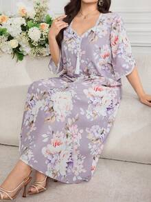 Al Najma Plus Size Women's Floral Print Casual Party Travel Arabian Dress - Multicolor - View 7