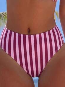 Swim Mod Women's Spring/Summer Vacation Casual Sexy Random Print Striped Bandeau Top And Sexy High Waist Bikini Bottom 2pcs Set - Multicolor - View 5