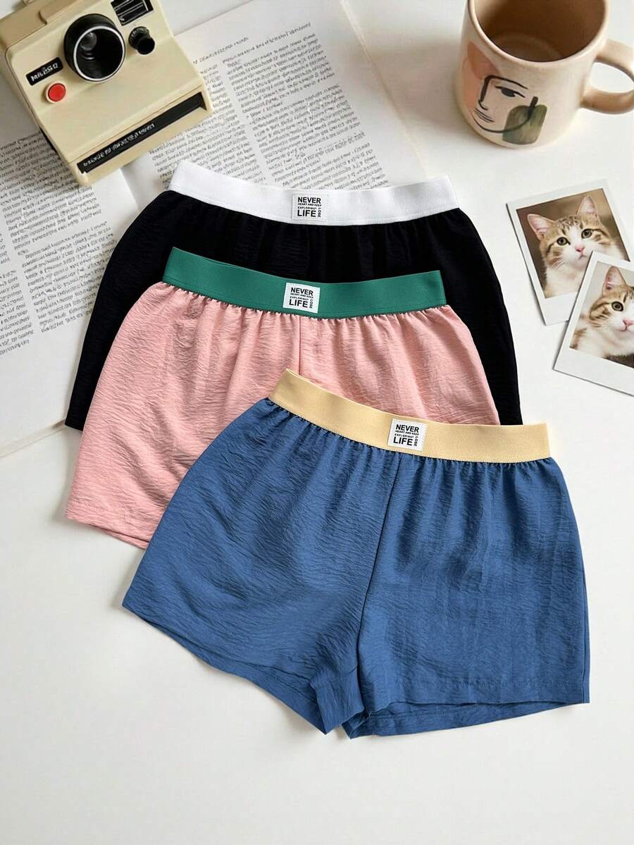 Lowkey Lull Conjunto de ropa de descanso de 3 piezas con shorts de color contrastante para mujer - Multicolor - Ver 1