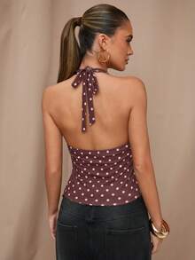 SHEIN BAE Áo kiểu yếm cổ yếm in chấm bi, thích hợp cho bữa ăn trưa, đi chơi, hẹn hò, đi làm, đi du thuyền, hoặc ở Ibiza. - Nhiều màu - Xem 2