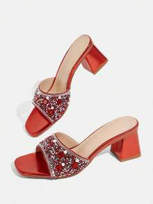 CUCCOO TILAWA Sandalias de tacón alto para mujer con cristales de vidrio y pedrería, adecuadas para actividades al aire libre y fiestas, zapatos de primavera y verano, tacones para baile de primavera y Pascua - Rojo - Ver 7