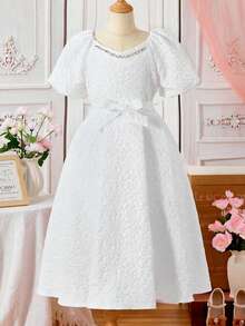 Tween Girl Jacquard Fabric Jewelled Elegant Party Dress - Multicolor - View 3