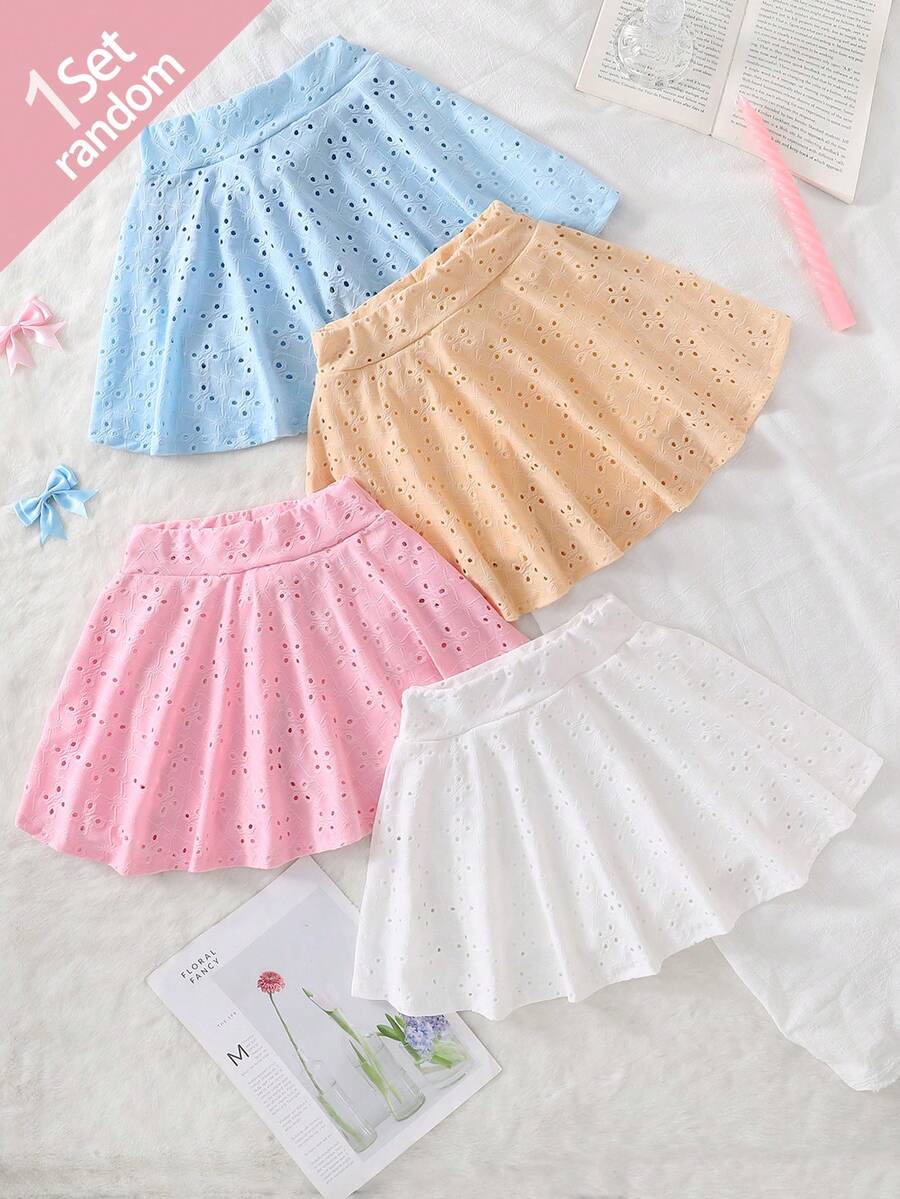 Dikirim secara acak 1 buah Rok Mini A-Line Wanita Motif Bunga Berongga Warna Permen dengan Lapisan Rayon Elastis Tinggi Anti-Terbuka, Pinggang Elastis untuk Kenyamanan Pemakaian, dan Hem yang Mengalir - MultiWarna - View 1