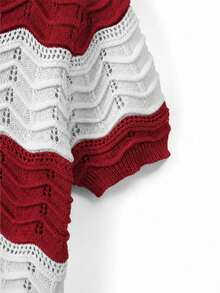 EGENSIO Men's Burgundy Wavy Design Crew Neck Short Sleeve Knit Top Vacation Summer Casual Street Wear - Red - View 8
