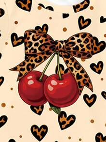 Random 5 Sets, Send 2 Sets Spring Summer Autumn Girls Toddler Fashion Creative Cute Leopard Heart Butterfly Kawaii Rabbit Bear 3x3 Grid Heart Shape Cute Print Casual Vacation Style Basic Short T-Shirt + Leggings Set Sets - Multicolor - View 5