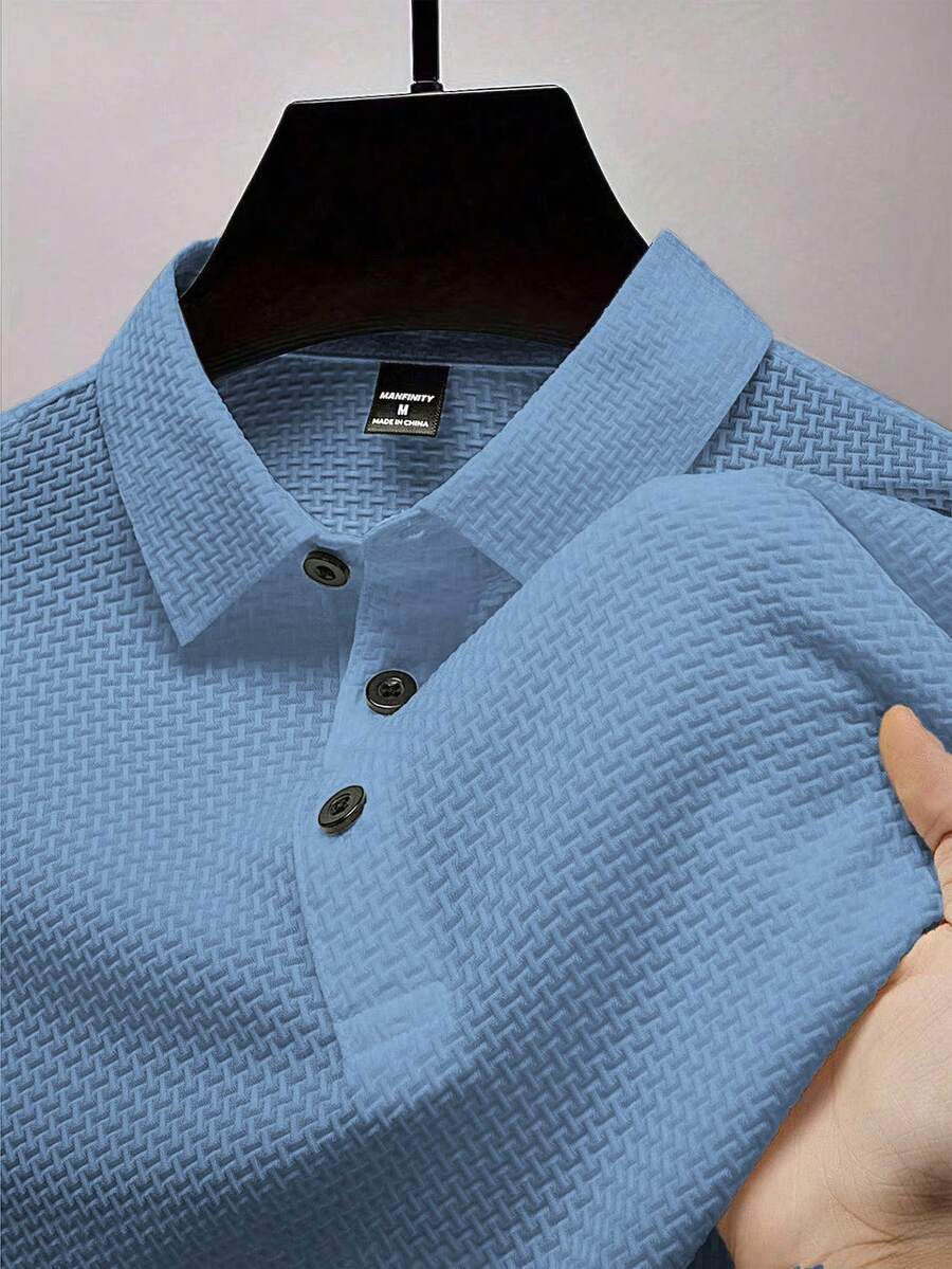 Manfinity Homme 男士纯色夏季 Polo 衫,适合高尔夫运动 - 藍色 - 查看 1