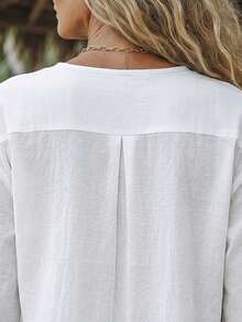 EMERY ROSE Women's Solid Color V-Neck 3/4 Sleeve Casual Shirt - White - View 3