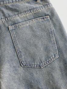 ROMWE MEN Street Life Celana Pendek Denim Pria dengan Hiasan Berlian Imitasi Warna-warni dan Saku Kancing - Biru - View 6