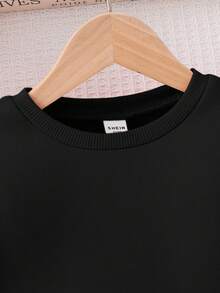 SHEIN 女童格紋拼接二合一洋裝 開學季校園風 黑色 秋季 - 黑色 - 查看 10