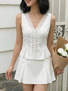 SHEIN MOD Lace Trim Camisole Top For Women Tea Party Brunch Vacation White Summer Elegant Romantic - White - View 3