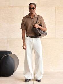 ESTAVOR Men's Casual Loose Polo Shirt, Half-Zip, Solid Brown, Standard Size, Summer - Brown - View 8