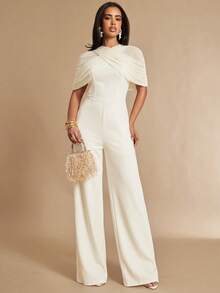 Silquee Women's Elegant Mesh Shawl Jumpsuit Summer Elegant Casual Luxury Formal Festival Party - Apricot - View 1