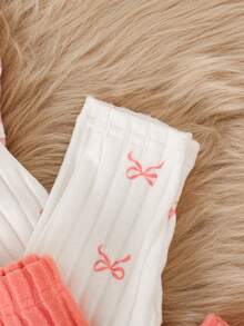 SHEIN Playful Pals Baby Girl Bow Print, Striped, Solid Color Long Sleeve Set - Pink - View 9