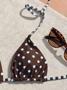 Swim Vcay Women's Swimwear Top Beachwear Reversible Polka Dot & Striped Triangle Bikini Top - Multicolor - View 4