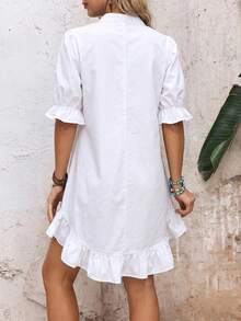 Breezaya Women's Button-Front V-Neck Utility Pocket Casual Denim Dress - White - View 2