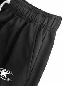 Sport MetroGents Pantalones cortos deportivos casuales para hombre con estampado de estrellas y cintura con cordón, para el gimnasio - Negro - Ver 5