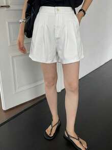DAZY 女款半鬆緊腰都會休閒短褲 夏季 - 白色 - 查看 2