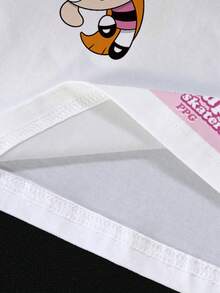 THE POWERPUFF GIRLS X SHEIN 男士寬鬆短袖舒適休閒卡通運動街頭風英文字母條紋花朵泡泡毛茛圖案T恤 - 白色 - 查看 5