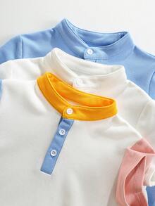 SHEIN Young Boy Knitted Contrast Color Patchwork, Solid Color 3 PiecesShort Sleeve Tops, Casual And Comfortable - Multicolor - View 5