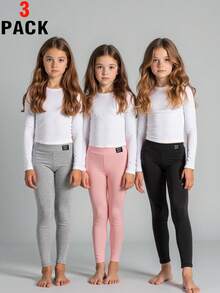 SHEIN 3pcs/Pack Tween Girl Leggings, Versatile Casual Comfortable Long Pants, Suitable For Daily Wear, All Season Chic For Autumn/Winter Fall - Multicolor - View 1