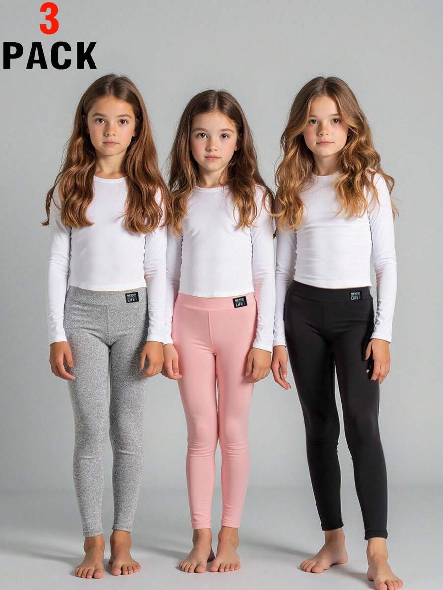 SHEIN 3pcs/Pack Tween Girl Leggings, Versatile Casual Comfortable Long Pants, Suitable For Daily Wear, All Season Chic For Autumn/Winter Fall - Multicolor - View 1