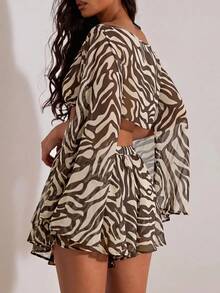 Opulessa 3件組女款純色短版抹胸上衣、斑馬紋短版單肩上衣與裙子 - 彩色 - 查看 2