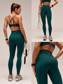 GLOWMODE Quần legging tập luyện tác động trung bình 26 inch Nhanh khô, thấm hút mồ hôi, tạo cảm giác mát mẻ - Màu xanh lá cây đậm - Xem 7