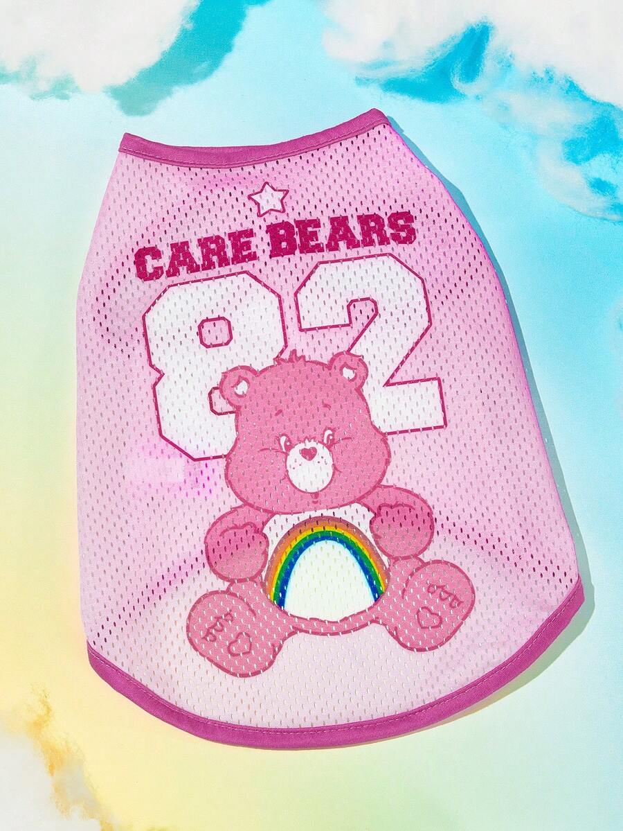 SHEIN X Care Bears 1件可愛卡通印花寵物背心,運動背心,貓狗通用,尺寸XXS至XXXXXL,特小號至特大號,護理熊、愛心熊、憤怒熊、分享熊、彩虹熊 - 粉色 - 查看 1