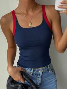DAZY Top deportivo básico de mujer con bloques de color - Azul Marino - Ver 3