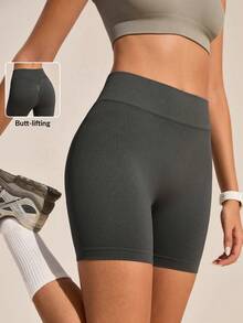 SHEIN Sports 女款素色高腰日常健身戶外內搭短褲 - 灰色 - 查看 1