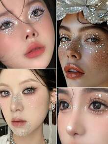 1 Sheet 325pcs Multi-Size 3D Realistic Gem Stickers For Eyes & Face, White Glitter Rhinestone Stickers, Suitable For Makeup, Festivals, Y2K Style Music Festivals DIY Gem Stickers For Eyes & Face, Suitable For Dance Performances, Parties, - Multicolor - View 5