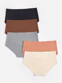 Bralution 5pcs/Pack Letter Embroidery Solid Color Seamless Panties - Multicolor - View 3