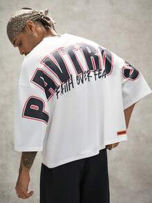PAVTROS Men's Letter Print Round Neck Short Sleeve T-Shirt - White - View 8