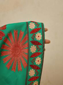 Travachic Vestido mini de manga larga con cuello en V y estampado para mujer talla grande, adecuado para vacaciones estilo bohemio, estampado floral pequeño verde y varias ocasiones incluyendo Año Nuevo, fiesta de Navidad, Acción de Gracias, fiesta elegante, boda, etc. - Verde - Ver 8
