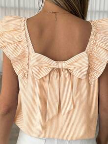 SHEIN LUNE Plus Size Women's White Flutter Sleeve Back Bow Decor Blouse Vacation Summer Boho Cute Fairycore Party - Multicolor - View 10