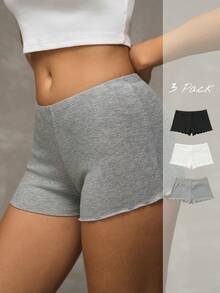 Esseday 3pcs/Pack Women Solid Color Knitted Briefs - Multicolor - View 6