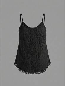 SHEIN EZwear 大尺碼女款提花休閒日常細肩帶背心上衣 2件組 - 黑色 - 查看 6