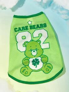 SHEIN X Care Bears 1件可愛卡通印花寵物背心，運動背心，貓狗通用，尺寸XXS至XXXXXL，特小號至特大號，護理熊、愛心熊、憤怒熊、分享熊、彩虹熊 - 綠色 - 查看 1