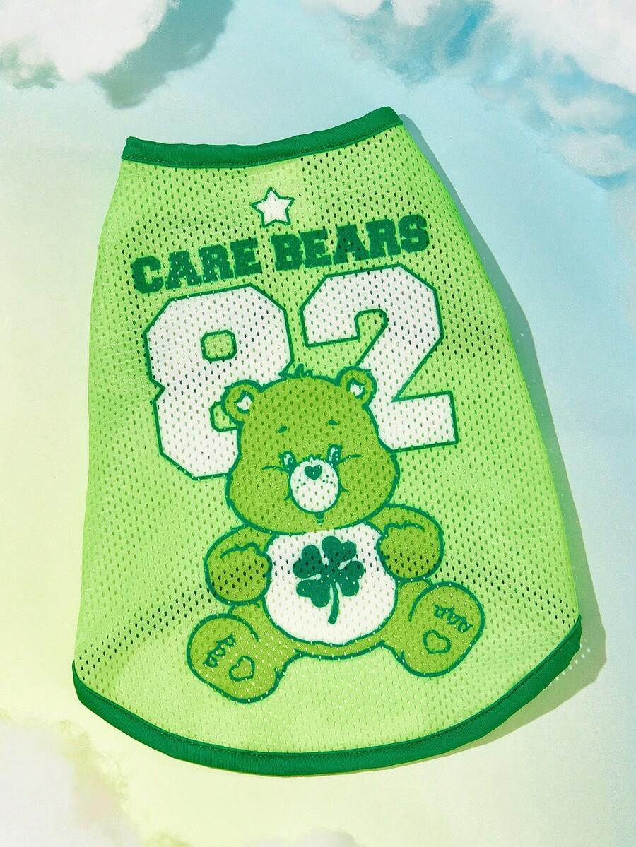 SHEIN X Care Bears 1件可愛卡通印花寵物背心,運動背心,貓狗通用,尺寸XXS至XXXXXL,特小號至特大號,護理熊、愛心熊、憤怒熊、分享熊、彩虹熊 - 綠色 - 查看 1