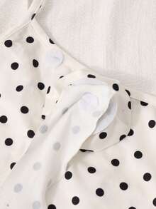 Teen Girls French Gentle Style Polka Dot Cami Maxi Dress + Hollow Knit Cardigan 2pcs Set, Waist-Defining Fit With 3D Rose Decor Autumn Fall - White - View 7